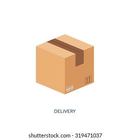 Vector illustration. Flat carton box. Transport and packaging, shipment. Post service and delivery.