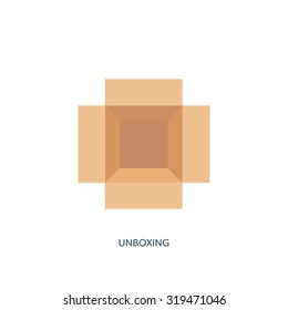 Vector illustration. Flat carton box. Transport and packaging, shipment. Post service and delivery.