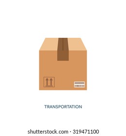 Vector illustration. Flat carton box. Transport and packaging, shipment. Post service and delivery.