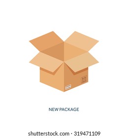 Vector illustration. Flat carton box. Transport and packaging, shipment. Post service and delivery.