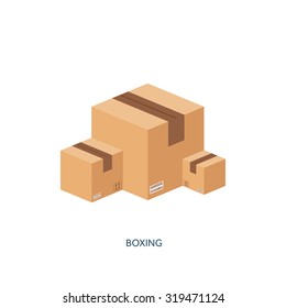  Ilustración vectorial. Caja de cartón plana. Transporte y embalaje, envío. Servicio postal y entrega.