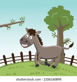 Vector illustration of flat cartoon bay horse isolated on white background, Creative vector childish background for fabric textile, nursery wallpaper, brochure. and other decoration.