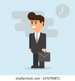 Vector illustration of a flat cartoon character business man with a briefcase.