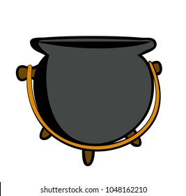 Vector illustration of flat cartoon grey empty pot with handle isolated on white background