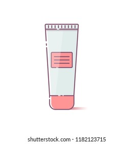 Vector illustration with flat cartoon paste or cream tube icon on white background. Cream icon with shadow