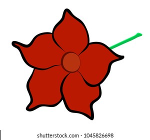 Vector illustration, flat cartoon red Mandevilla flower isolated on white background