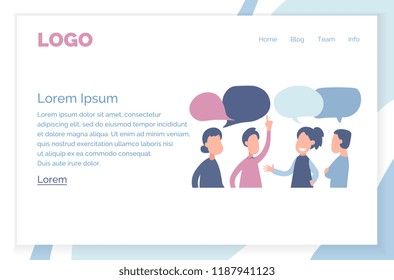 Vector illustration in flat cartoon style. businessmen discuss social network, news, social networks, chat, dialogue speech bubbles