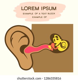 Vector illustration Flat cartoon style. Anatomy image of the human ear. The scheme for children.