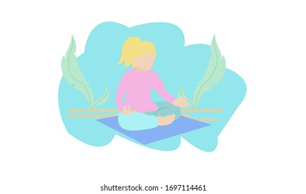 Ilustración vectorial al estilo de las caricaturas planas. Mujer posando en loto. Ilustración conceptual para el yoga y la meditación estilo de vida saludable.