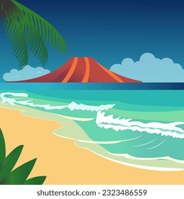 Vector illustration in flat cartoon style. Landscape of paradise island and ocean. The concept of summer holidays and recreation.
