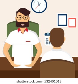 Vector illustration, flat cartoon style. Business human resources. HR recruitment. Interview with the candidate positions. Job interview concept