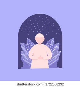 Vector illustration of flat Character Minal Aidin Wal Faizin, I apologize physically and mentally