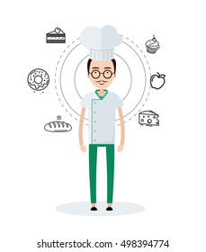 Vector illustration, flat. Chef. Recipe. Kitchen.