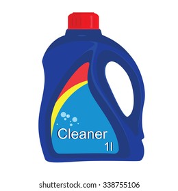 Vector illustration flat cleaner bottle for bathroom, kitchen, toilet. Blue laundry bottle