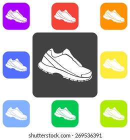 Vector illustration of flat color sneaker icon on white background. Button.
