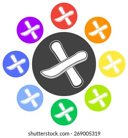Vector illustration of flat color snowboard icon collection on white background. Circle