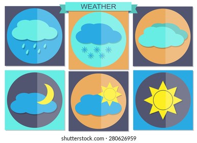 Vector illustration of flat color weather icons 