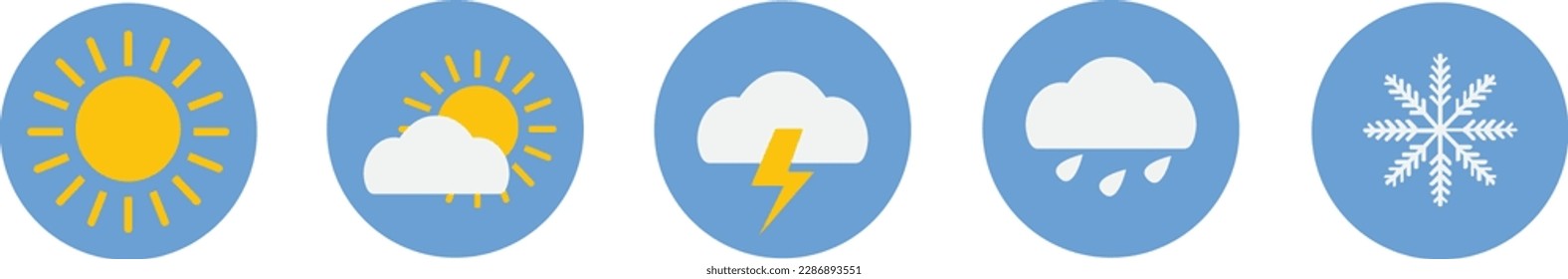 Vector illustration of flat colored weather icons with long shadow