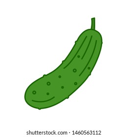 Vector illustration of flat colorful cucumber. Vector whole cucumber.