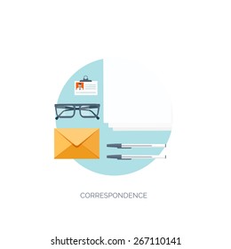 Vector illustration. Flat communication background. Emailing. Social network. Business correspondence.