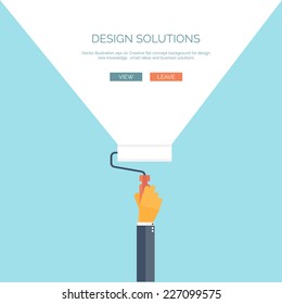 Vector illustration, flat concept background for design with hand and brush. Designers solutions.
