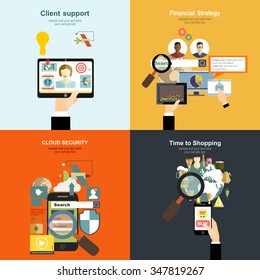 Vector illustration. Flat  concepts for business, finance,time is money,internet security,client support.Concepts for web banners and printed materials.