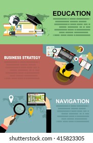 Vector illustration. Flat concepts for business, finance, consulting, management, career,mobile navigation,distance education and learning. Concepts web banner and printed materials.