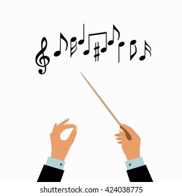  Vector illustration  of flat conductor orchestra hands. Colorful chorus conductor concept  for your design. 