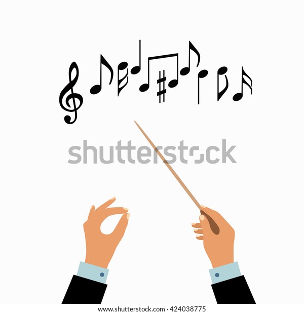 平指揮者オーケストラの手のベクターイラスト デザイン用のカラフルな合唱指揮者のコンセプト のベクター画像素材 ロイヤリティフリー 424038775