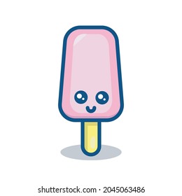 vector illustration flat cute kawaii ice cream design, smiling food