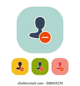 Vector illustration of flat delete user action and web interface icon . Could be used as menu button, user interface element, badge, sign, symbol, company logo, mobile application element