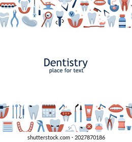 Vector illustration of flat dentistry icons with a place for text