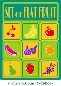 Vector Illustration of Flat Design 9-Fruit Set