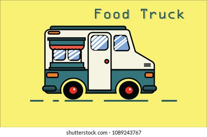 Vector illustration flat design about food truck, colorful truck with light yellow background