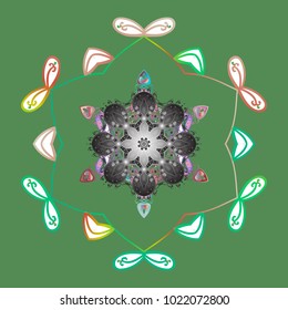 Vector illustration. Flat design with abstract snowflakes isolated on colors background. Vector snowflakes background. Snowflakes pattern. Snowflake colorful pattern.