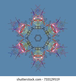 Vector illustration. Flat design with abstract snowflakes isolated on colors background. Vector snowflakes background. Snowflakes pattern. Snowflake colorful pattern.