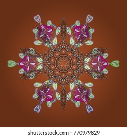 Vector illustration. Flat design with abstract snowflakes isolated on colors background. Vector snowflakes background. Snowflakes pattern. Snowflake colorful pattern.