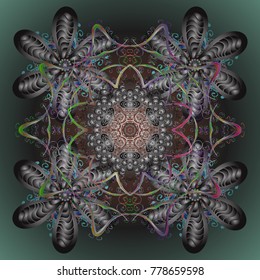 Vector illustration. Flat design with abstract snowflakes isolated on colors background. Vector snowflakes background. Snowflakes pattern. Snowflake colorful pattern.