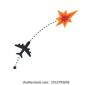 Vector illustration flat design of airplane path to location pin set. Plane route lines. Tourism and travel vector illustration.
