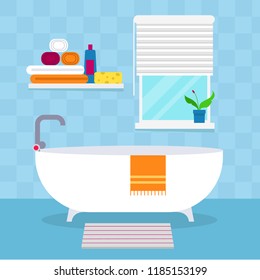 Vector illustration, flat design. Bathroom with furniture