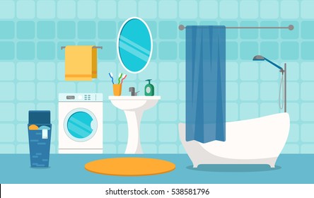 Vector illustration. Flat design. Bathroom with furniture. Bathroom interior.