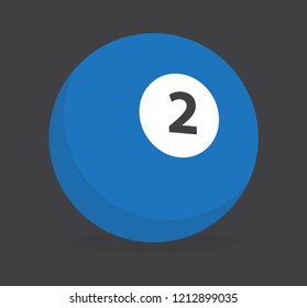 vector illustration flat design of billiard ball number 2 blue color isolated in black background