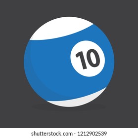 vector illustration flat design of billiard ball number 10 stripped blue white color isolated in black background