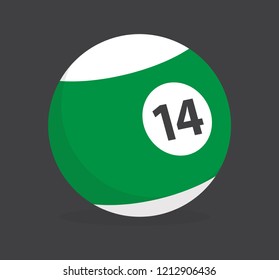 vector illustration flat design of billiard ball number 14 stripped green white color isolated in black background