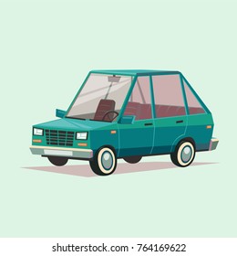 Vector illustration of flat design blue car. Cartoon style