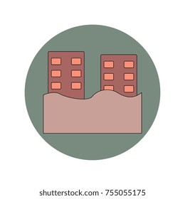 Vector illustration in flat design of a buildings that has been flooded