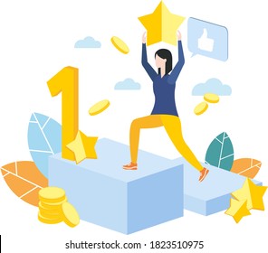 Vector illustration. Flat design. Business images. Achieving goal. To win, to reach the finish line. To take first place and become the leader.