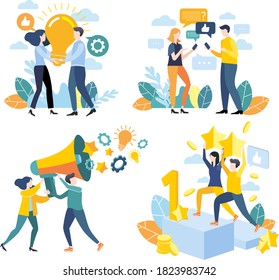 Vector illustration. Flat design. Business images. Large set of flat design illustrations. Achieving goal. Cooperation. Help in solving the problem. The generation of ideas.