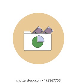 Vector illustration in flat design of Business pie chart in folder and money