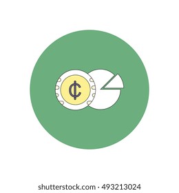 Vector illustration in flat design of Business pie chart and currency